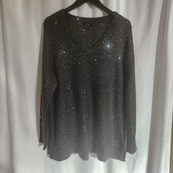 APT.9 V-neck Gray/Silver Sparkle Sweater 2X - Picture 1 of 5
